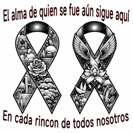 foto de lazo de luto con frases con fondo blanco y flores que representan duelo